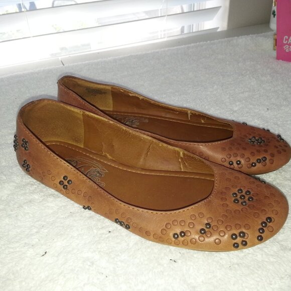 Brown Nine West Leather Ballet Flats Worn - Picture 3 of 11